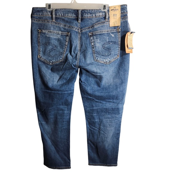 Silver Jeans Co Avery Slim Crop Indigo Distressed Button Fly Jeans W34 L25 - Picture 2 of 12